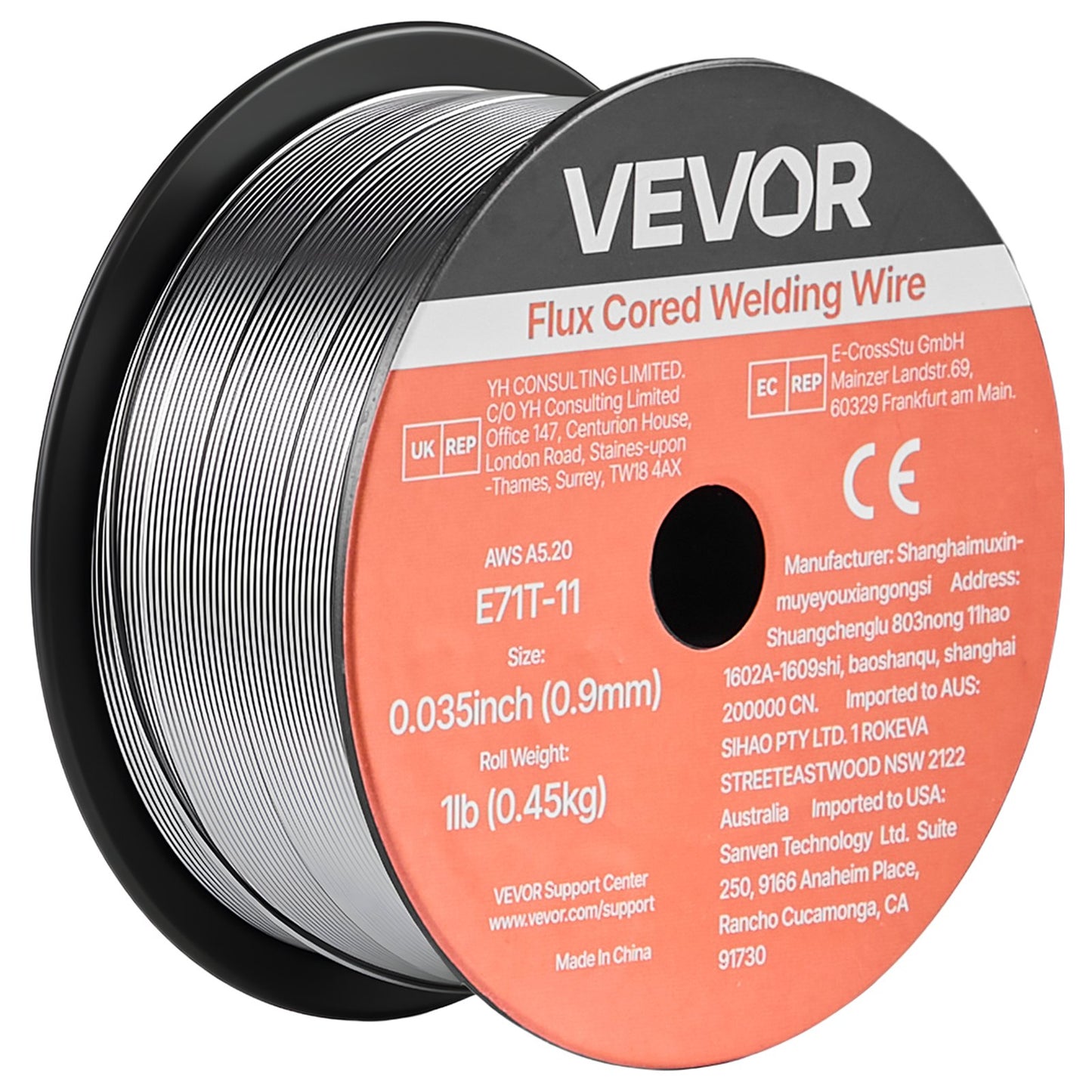 Flux Core MIG Welding Wire, E71T-11 0.9mm 0.45kg, Gasless Mild Steel Welding Wire with Low Spatter for All Position Arc Welding, Self-Shielded for Outdoor Use (Pack of 2 Rolls)