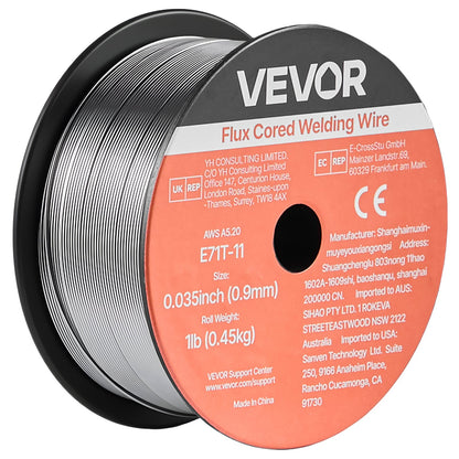 Flux Core MIG Welding Wire, E71T-11 0.9mm 0.45kg, Gasless Mild Steel Welding Wire with Low Spatter for All Position Arc Welding, Self-Shielded for Outdoor Use (Pack of 2 Rolls)