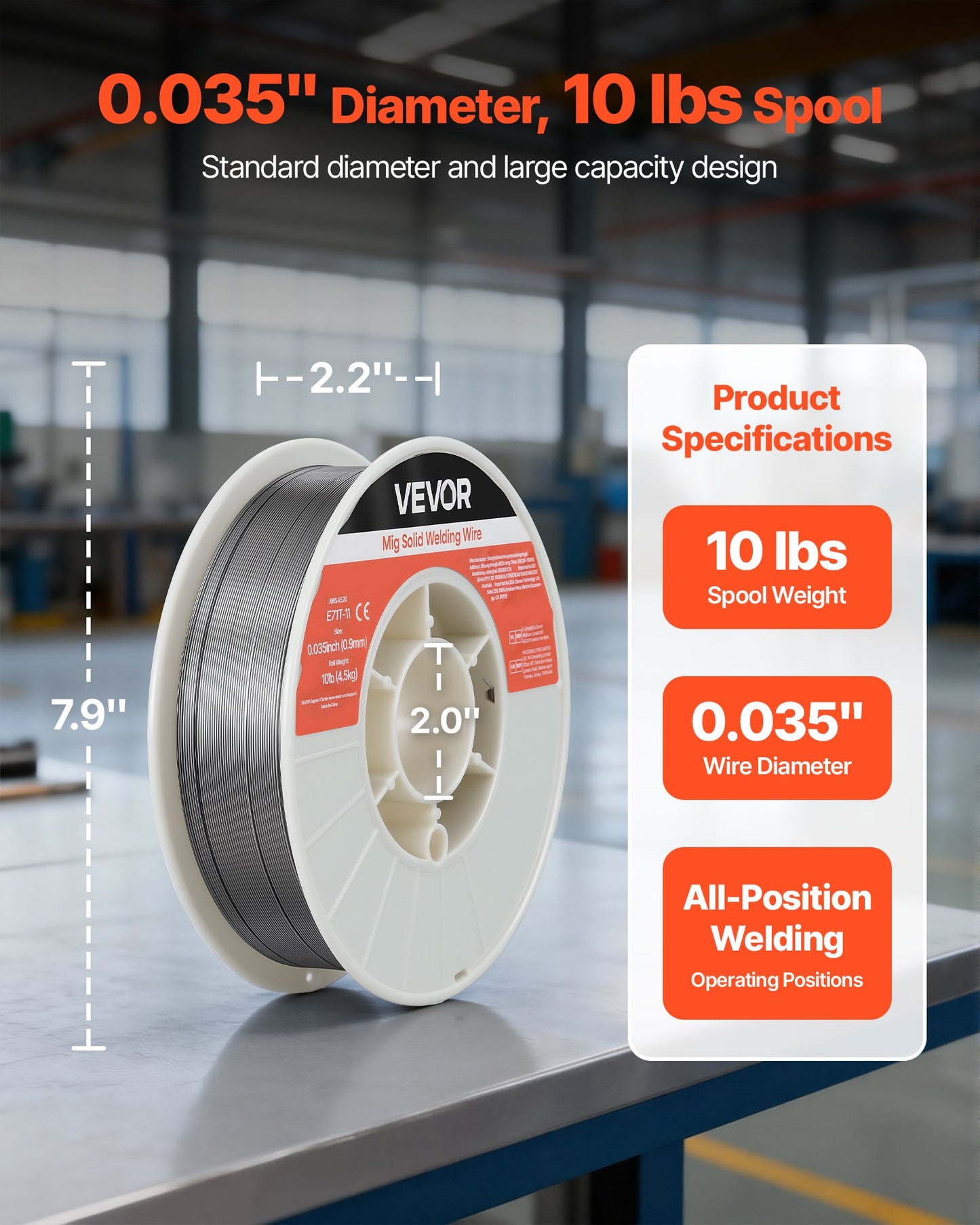 Flux Core MIG Welding Wire, E71T-11 0.9mm 4.5kg, Gasless Mild Steel Welding Wire with Low Spatter for All Position Arc Welding, Self-Shielded for Outdoor Use