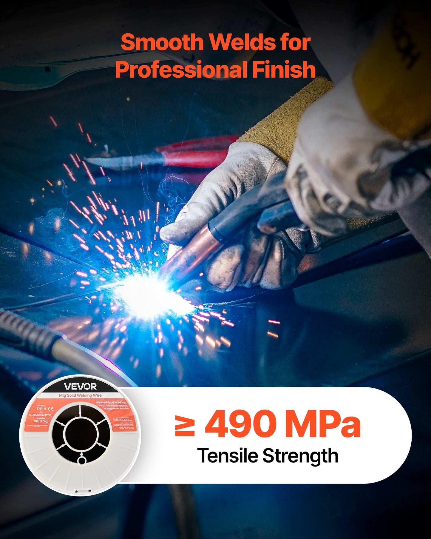 Flux Core MIG Welding Wire, E71T-11 0.9mm 4.5kg, Gasless Mild Steel Welding Wire with Low Spatter for All Position Arc Welding, Self-Shielded for Outdoor Use