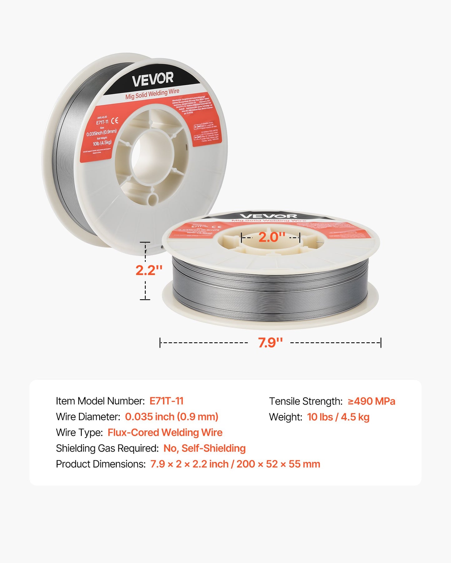 Flux Core MIG Welding Wire, E71T-11 0.9mm 4.5kg, Gasless Mild Steel Welding Wire with Low Spatter for All Position Arc Welding, Self-Shielded for Outdoor Use