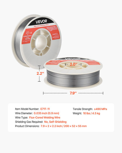 Flux Core MIG Welding Wire, E71T-11 0.9mm 4.5kg, Gasless Mild Steel Welding Wire with Low Spatter for All Position Arc Welding, Self-Shielded for Outdoor Use