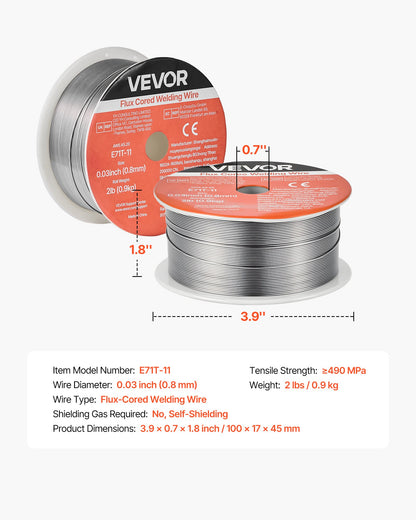 Flux Core MIG Welding Wire, E71T-11 0.8mm 0.9kg, Gasless Mild Steel Welding Wire with Low Spatter for All Position Arc Welding, Self-Shielded for Outdoor Use