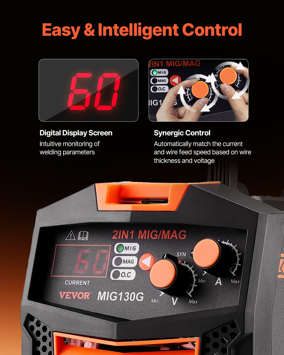 VEVOR MIG Welder 130A Welding Machine 2-in-1 Gas MIG/Gasless Flux Core Welder