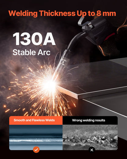 VEVOR MIG Welder 130Amp Mig Welding Machine 3-in-1 Flux Core MIG/Stick/Lift TIG