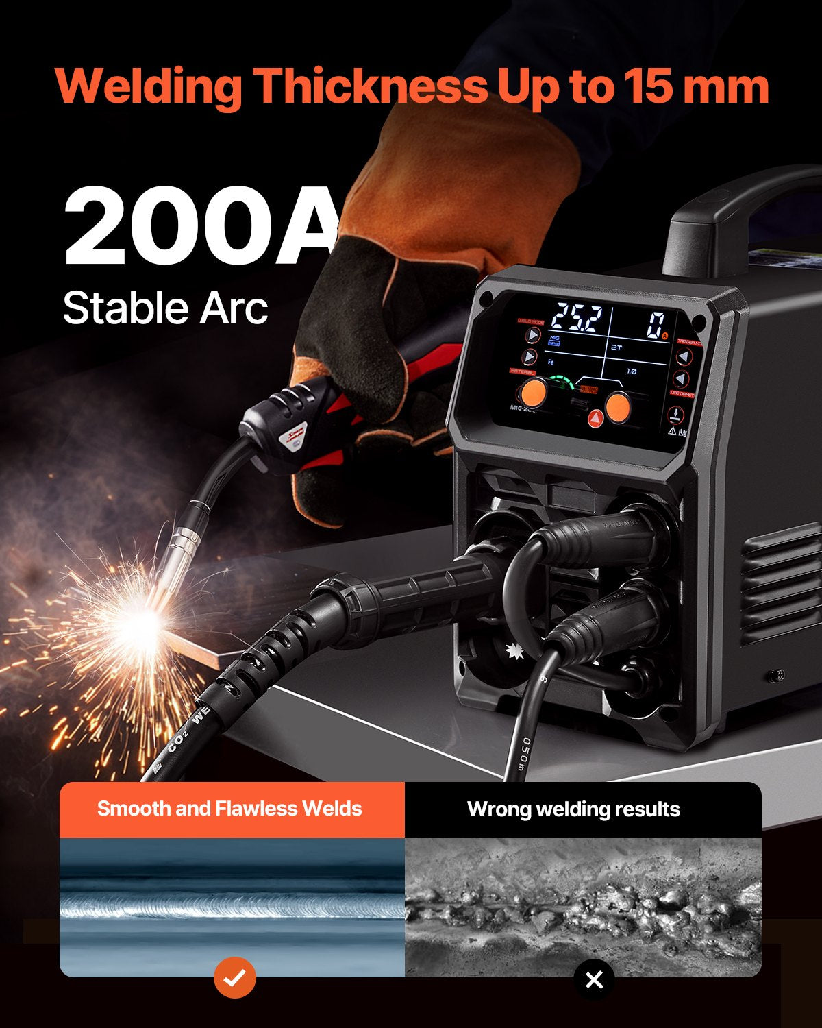 VEVOR MIG Welder 200A Pluse Mig Welding Machine 5-in-1 Synergic Welder Machine