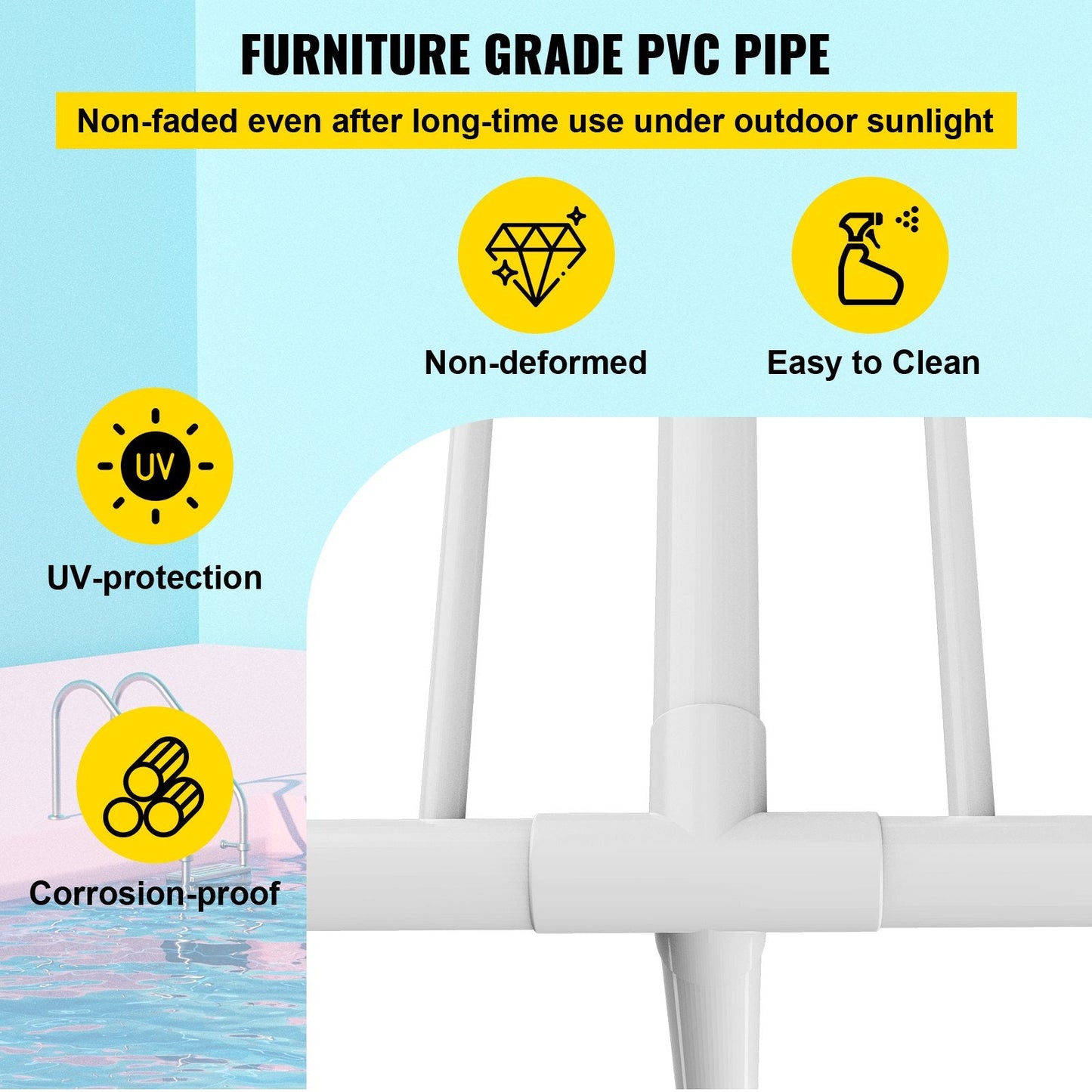 Freestanding T-Shape Poolside Towel Rack with 5 Bars and Accessories, White