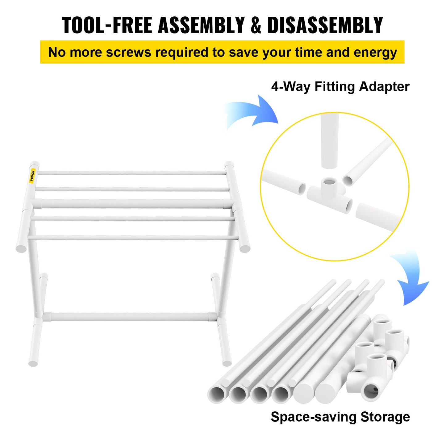 VEVOR Pool Towel Rack, 5 Bar, White, Freestanding Outdoor PVC T-Shape Poolside Storage