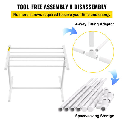 Freestanding T-Shape Poolside Towel Rack with 5 Bars and Accessories, White