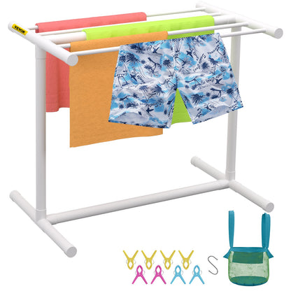 VEVOR Pool Towel Rack, 5 Bar, White, Freestanding Outdoor PVC T-Shape Poolside Storage