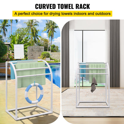 VEVOR Pool Towel Rack, 5 Bar, Milky, Freestanding Outdoor PVC Curved Poolside Storage
