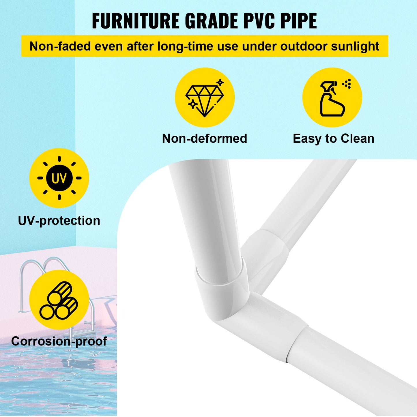 VEVOR Pool Towel Rack, 5 Bar, Milky, Freestanding Outdoor PVC Curved Poolside Storage