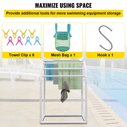 VEVOR Pool Towel Rack, 5 Bar, Milky, Freestanding Outdoor PVC Curved Poolside Storage