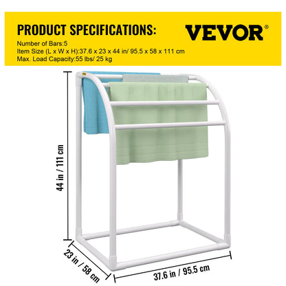 VEVOR Pool Towel Rack, 5 Bar, Milky, Freestanding Outdoor PVC Curved Poolside Storage