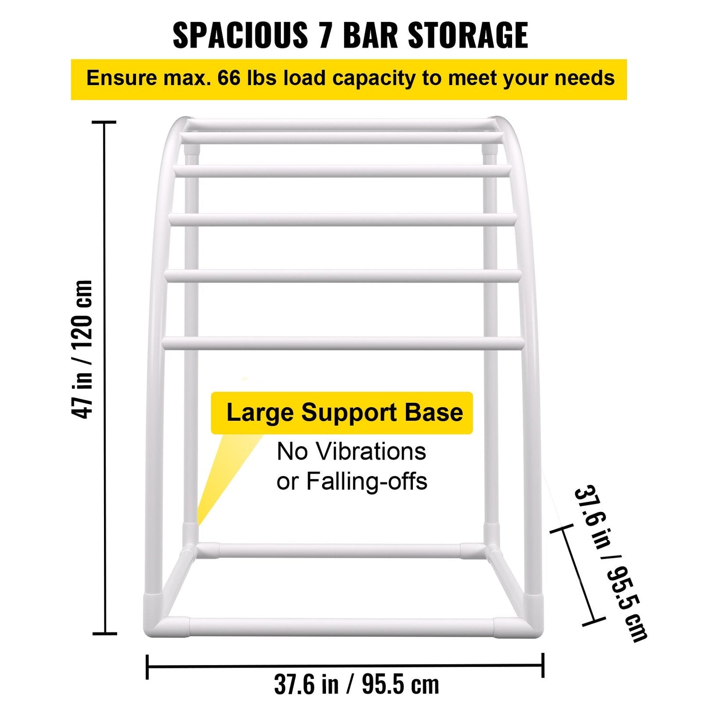 Freestanding Curved 7-Bar Outdoor Towel Rack, White, 30 kg Capacity, PVC Structure