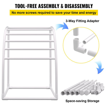 Freestanding Curved 7-Bar Outdoor Towel Rack, White, 30 kg Capacity, PVC Structure