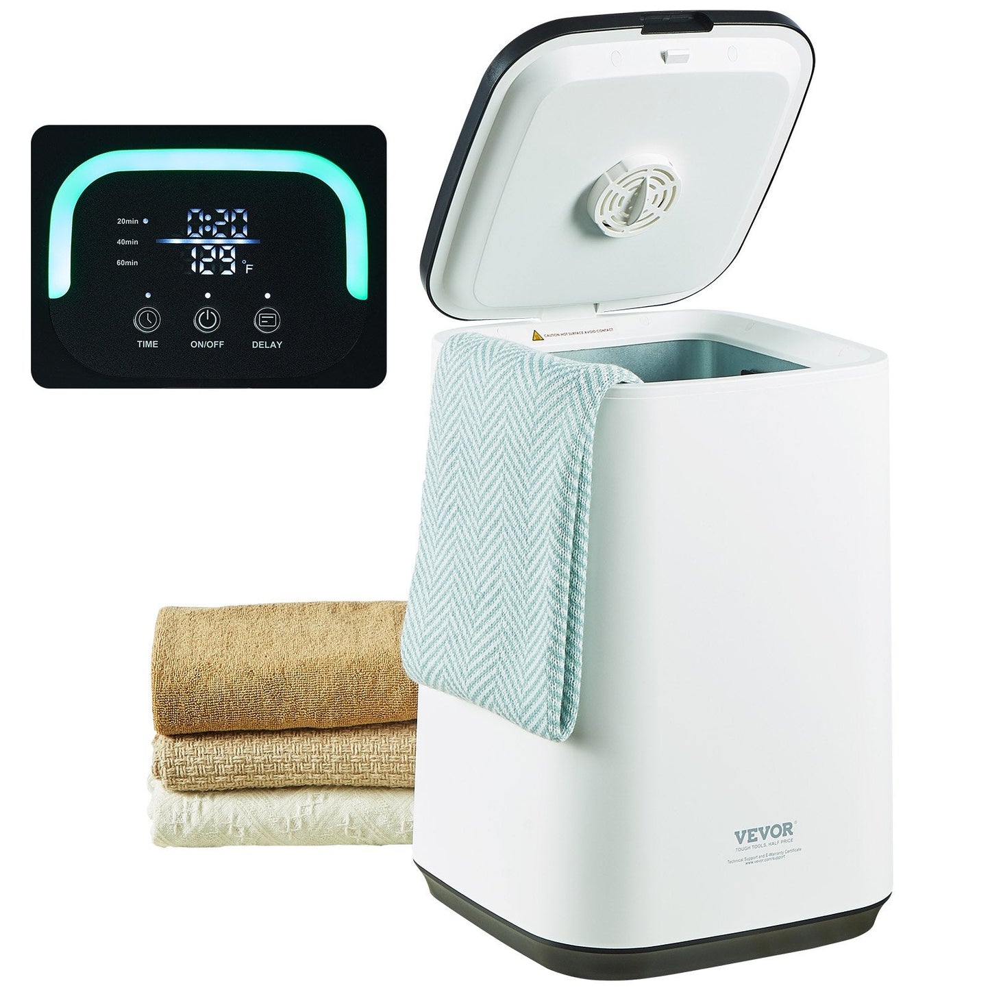 20L Towel Warmer with LED, U-Shaped Light & Timer, 4.2 kg, White