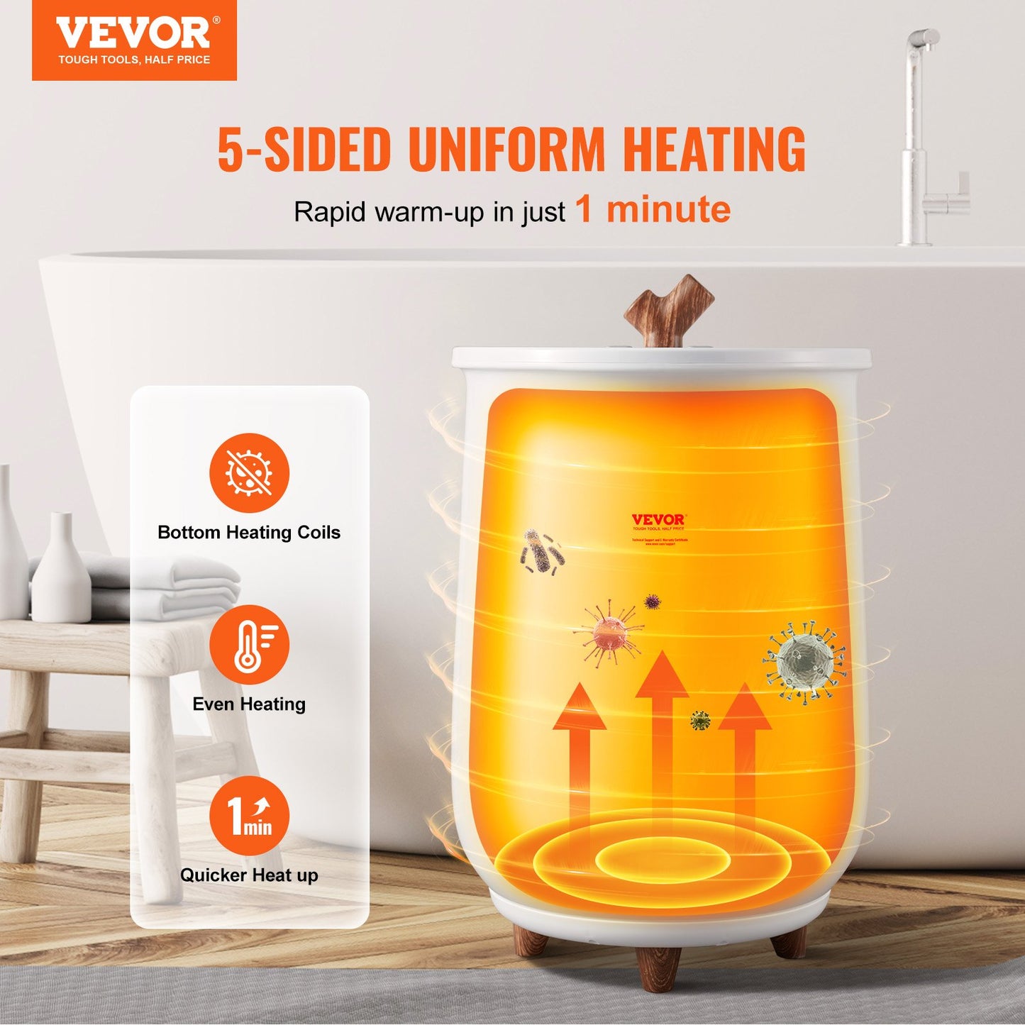 VEVOR Towel Warmer Bucket, 20L Large Towel Warmer for Bathroom, Auto Shut Off Towel