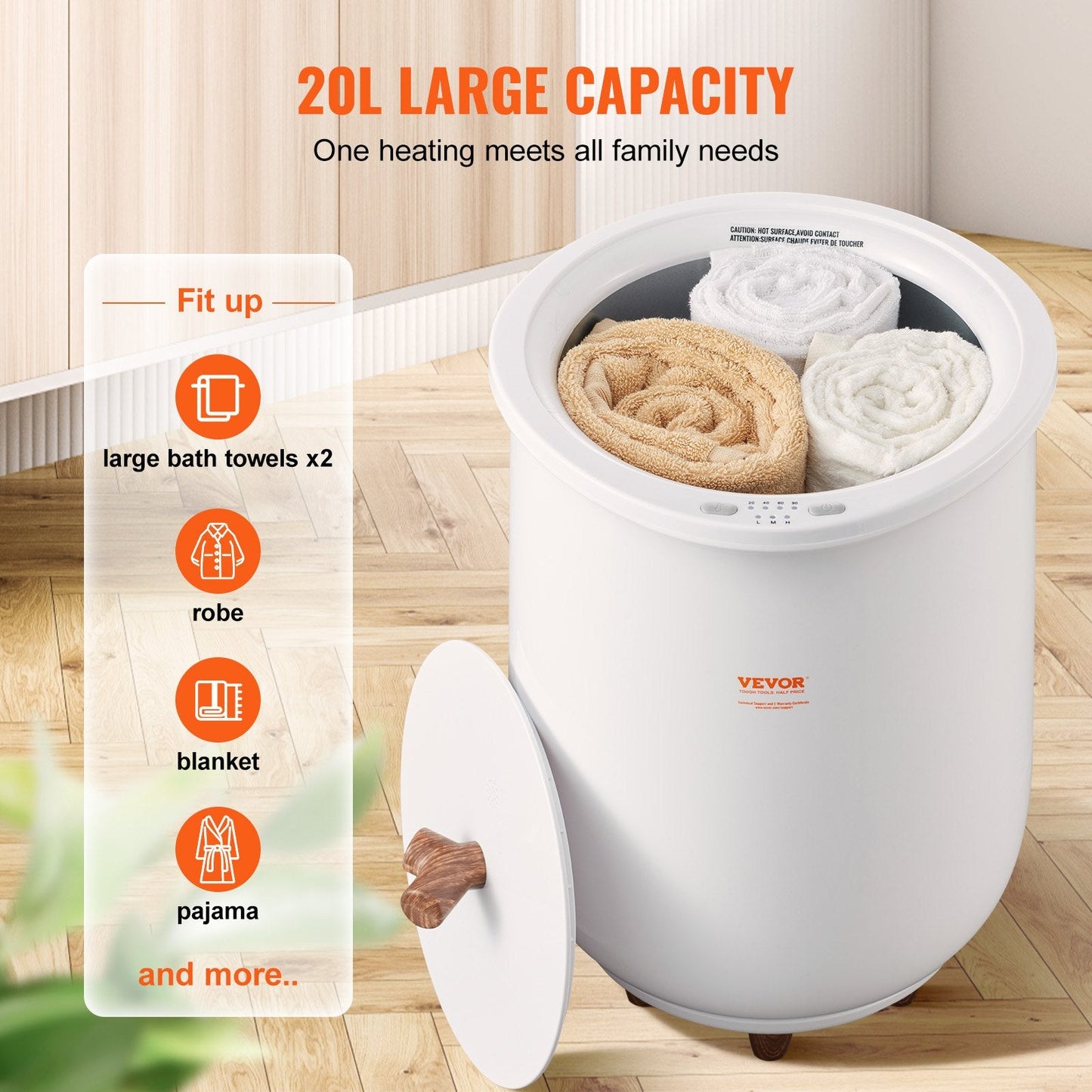 Large 20L Towel Warmer Bucket with Auto Shut Off & 4-Level Timer, 3.21 kg