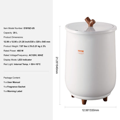 Large 20L Towel Warmer Bucket with Auto Shut Off & 4-Level Timer, 3.21 kg