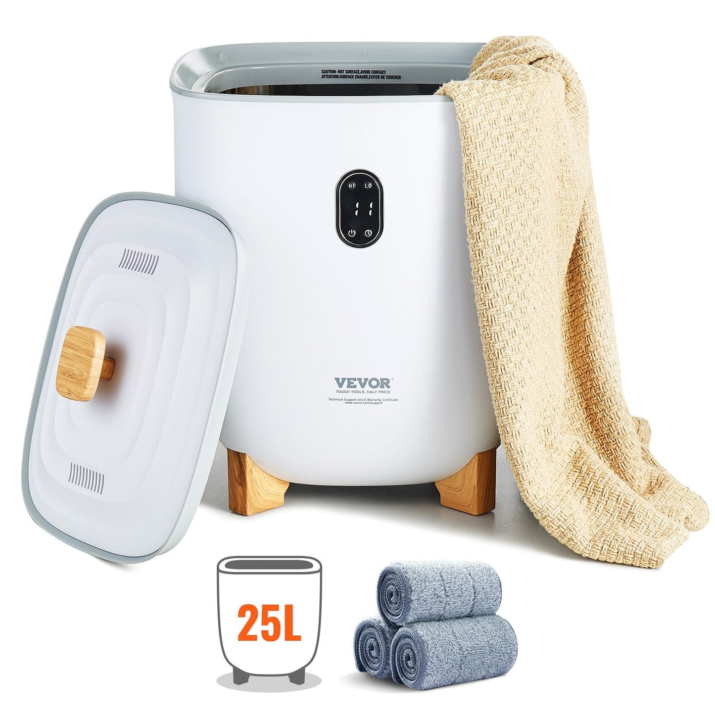 25L Towel Warmer with LED Display, Timer, and Bottom Heating - White