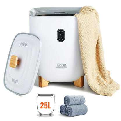 25L Towel Warmer with LED Display, Timer, and Bottom Heating - White