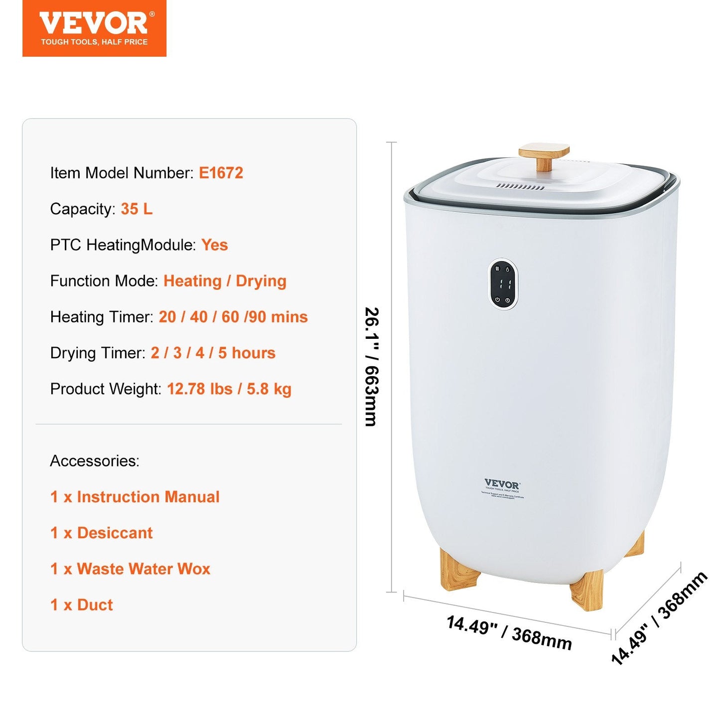 35L Towel Warmer with LED Screen, Timer & Drying Function, White, 5.8 kg