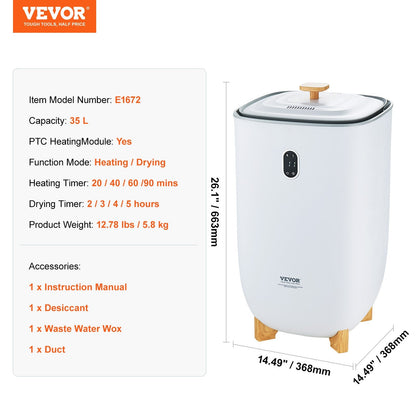 35L Towel Warmer with LED Screen, Timer & Drying Function, White, 5.8 kg