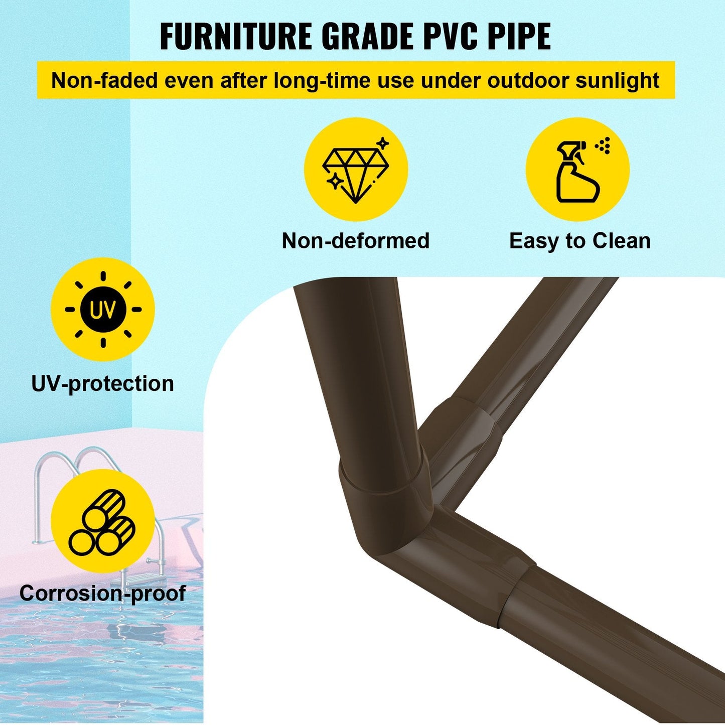 Freestanding Outdoor PVC Towel Rack with 5 Bars and Accessories, Brown