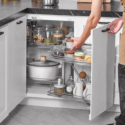 VEVOR 2 Tier Blind Corner Pull Out Organizer Chrome Kitchen Cabinet Basket
