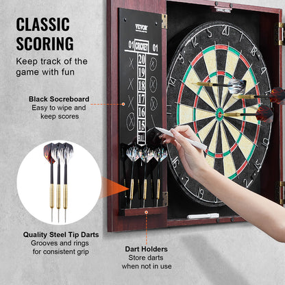 Dartboard and Cabinet Set, Ready-to-Play Bundle Official Size Dartboard Cabinet, Steel Tip Dart Hideaway Cabinet, Features Easy Assembly, Complete with All Accessories, Perfect for Cricket Games