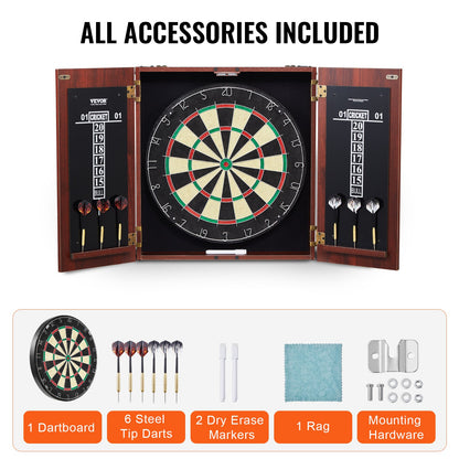 Dartboard and Cabinet Set, Ready-to-Play Bundle Official Size Dartboard Cabinet, Steel Tip Dart Hideaway Cabinet, Features Easy Assembly, Complete with All Accessories, Perfect for Cricket Games