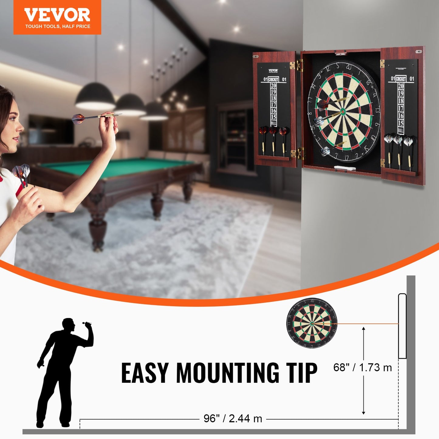 Dartboard and Cabinet Set, Ready-to-Play Bundle Official Size Dartboard Cabinet, Steel Tip Dart Hideaway Cabinet, Features Easy Assembly, Complete with All Accessories, Perfect for Cricket Games