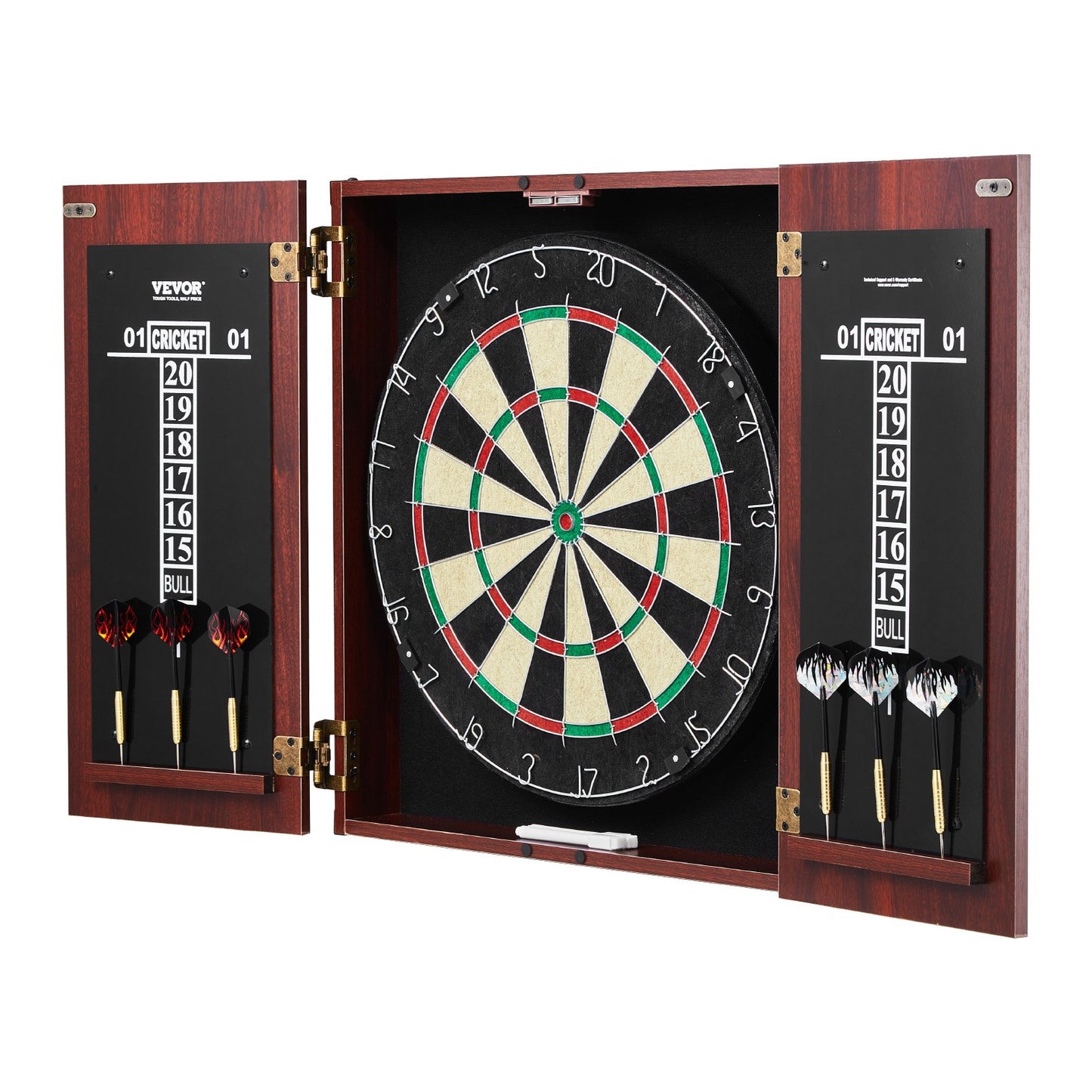 Dartboard and Cabinet Set, Ready-to-Play Bundle Official Size Dartboard Cabinet, Steel Tip Dart Hideaway Cabinet, Features Easy Assembly, Complete with All Accessories, Perfect for Cricket Games