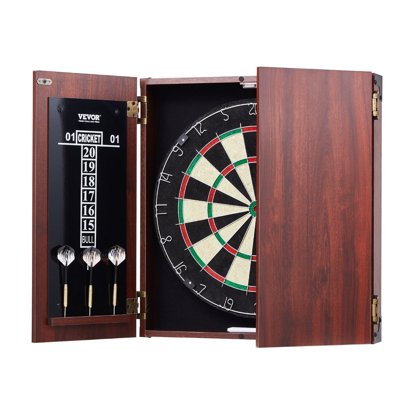 Dartboard and Cabinet Set, Ready-to-Play Bundle Official Size Dartboard Cabinet, Steel Tip Dart Hideaway Cabinet, Features Easy Assembly, Complete with All Accessories, Perfect for Cricket Games