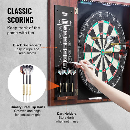 Dartboard Cabinet Set with LED Lights, Steel Tip Darts, 0.45m Diameter Board