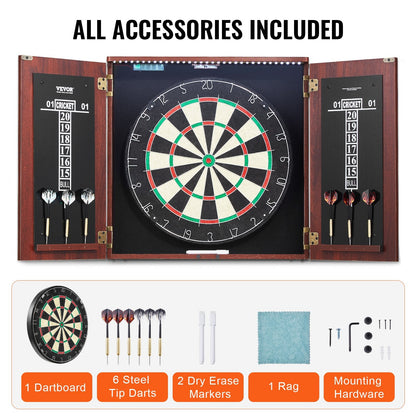 Dartboard Cabinet Set with LED Lights, Steel Tip Darts, 0.45m Diameter Board