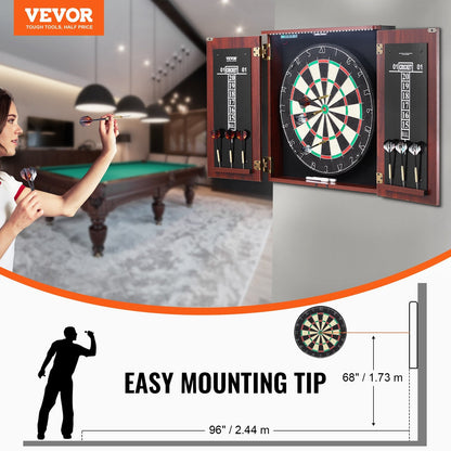 Dartboard Cabinet Set with LED Lights, Steel Tip Darts, 0.45m Diameter Board
