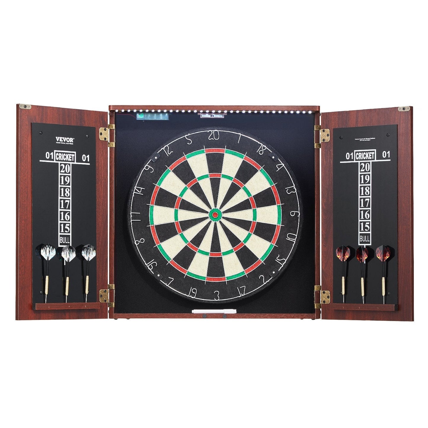 Dartboard Cabinet Set with LED Lights, Steel Tip Darts, 0.45m Diameter Board