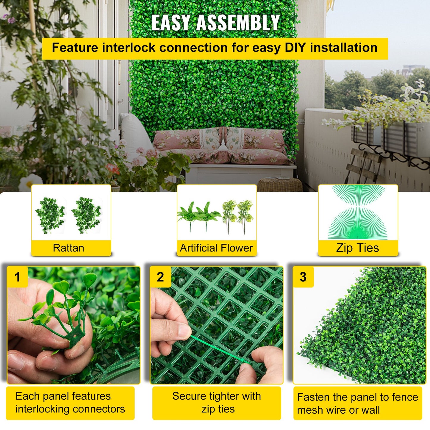 VEVOR Artificial Boxwood Panels, 14 PCS50.8x50.8cmBoxwood Hedge Wall Panels, PE