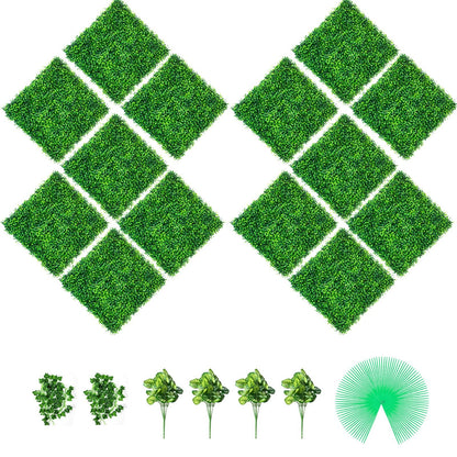 Artificial Boxwood Hedge Panels, 14 PCS, 0.5m x 0.5m, for Indoor/Outdoor Decor