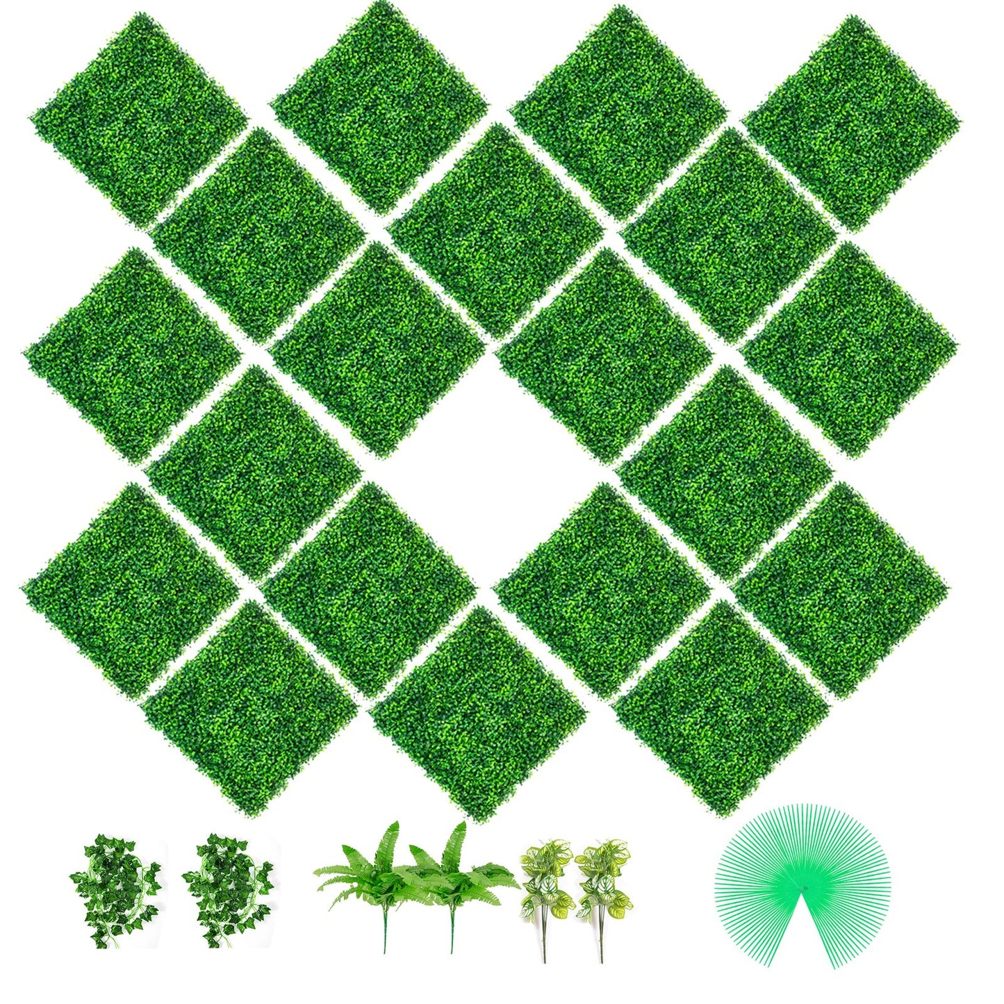 VEVOR Artificial Boxwood Panels, 20 PCS 20\"x20\" Boxwood Hedge Wall Panels, PE