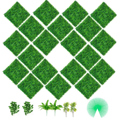 VEVOR Artificial Boxwood Panels, 20 PCS 20\"x20\" Boxwood Hedge Wall Panels, PE