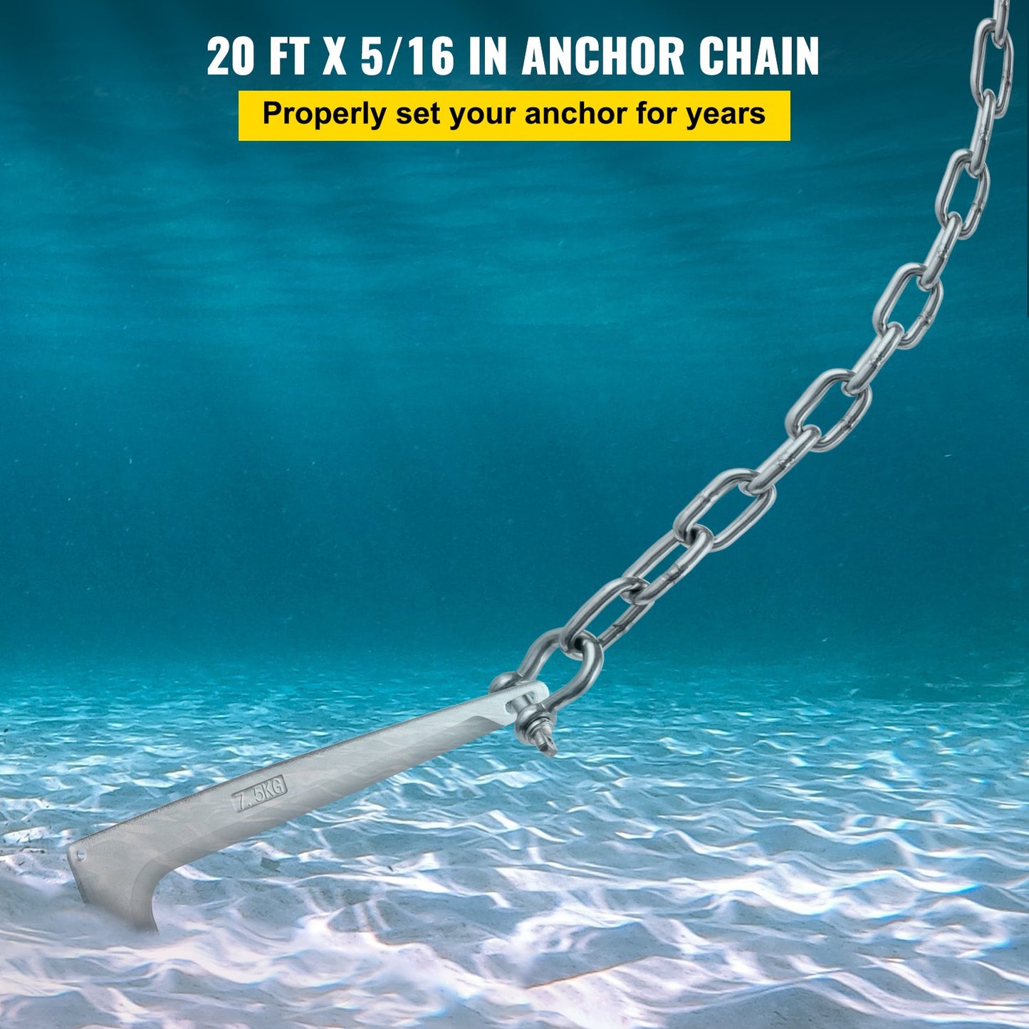 VEVOR Anchor Chain, 20\' x 5/16\" 316 Stainless Steel Chain, 3/8\" Anchor Chain
