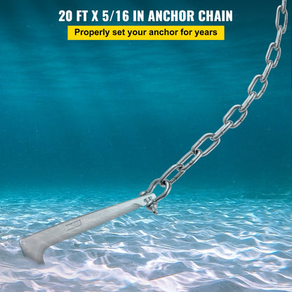 VEVOR Anchor Chain, 20\' x 5/16\" 316 Stainless Steel Chain, 3/8\" Anchor Chain