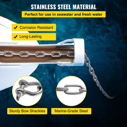 VEVOR Anchor Chain, 20\' x 5/16\" 316 Stainless Steel Chain, 3/8\" Anchor Chain
