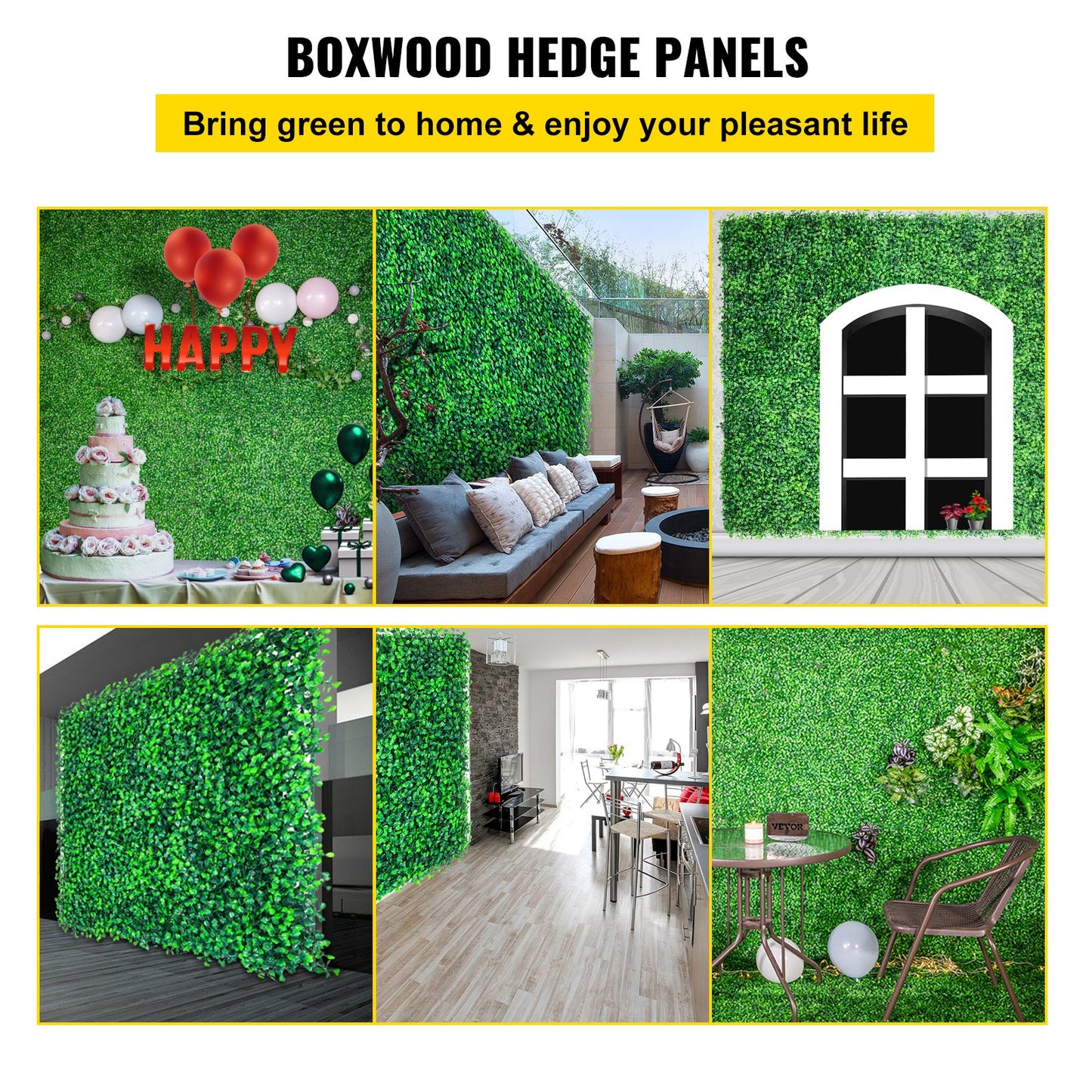 VEVOR Artificial Boxwood Panels, 6 PCS50.8x50.8cmBoxwood Hedge Wall Panels, PE Artificial