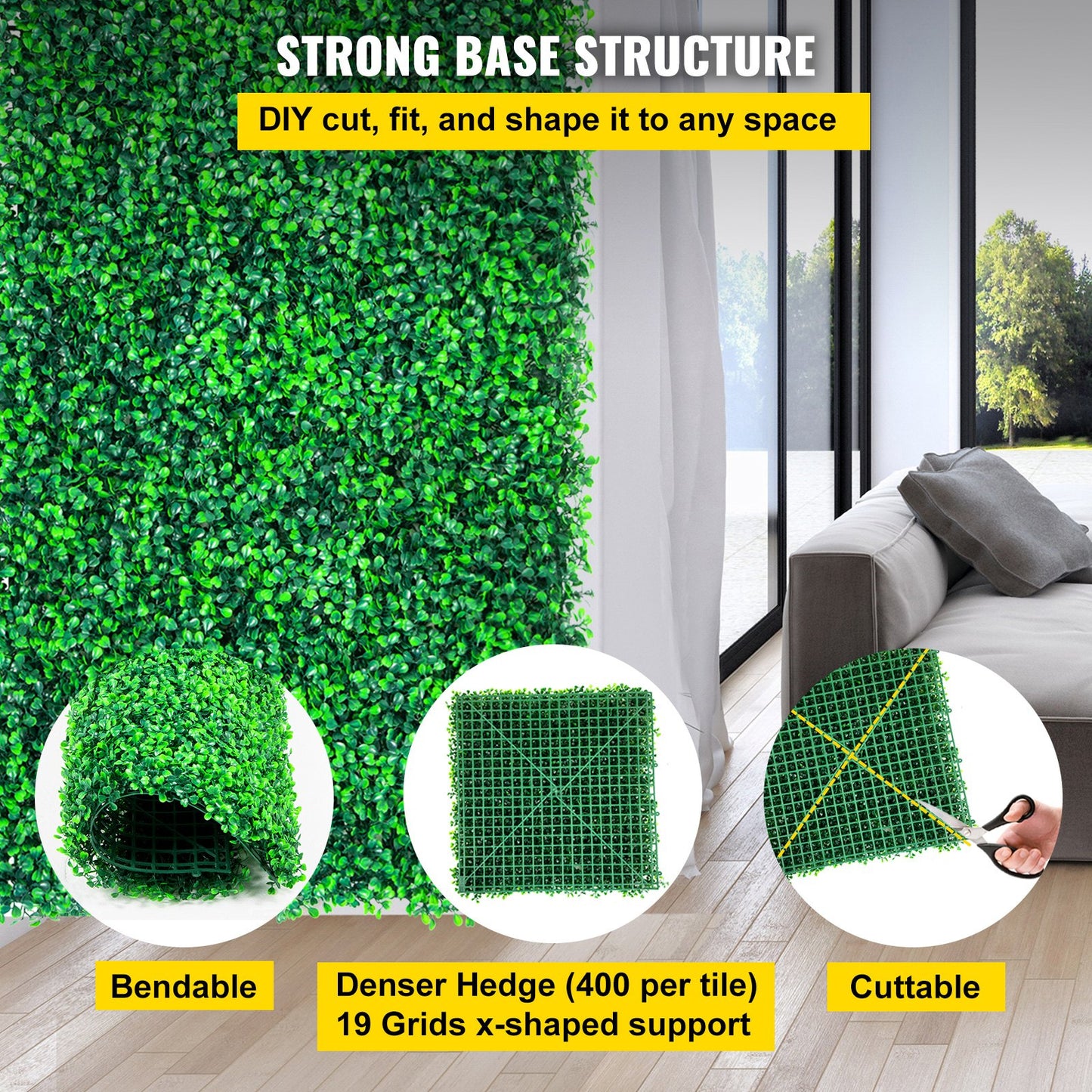 VEVOR Artificial Boxwood Panels, 6 PCS50.8x50.8cmBoxwood Hedge Wall Panels, PE Artificial
