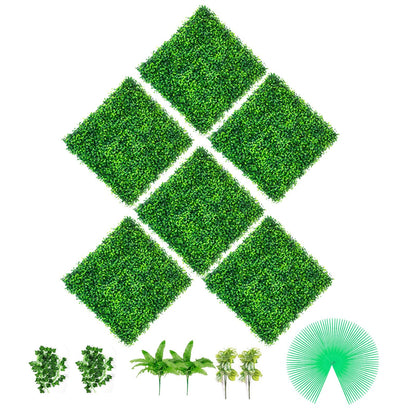 Artificial Boxwood Hedge Panels, 6 Pack, 1.5 Sq. M, 4 cm Thick for Indoor/Outdoor