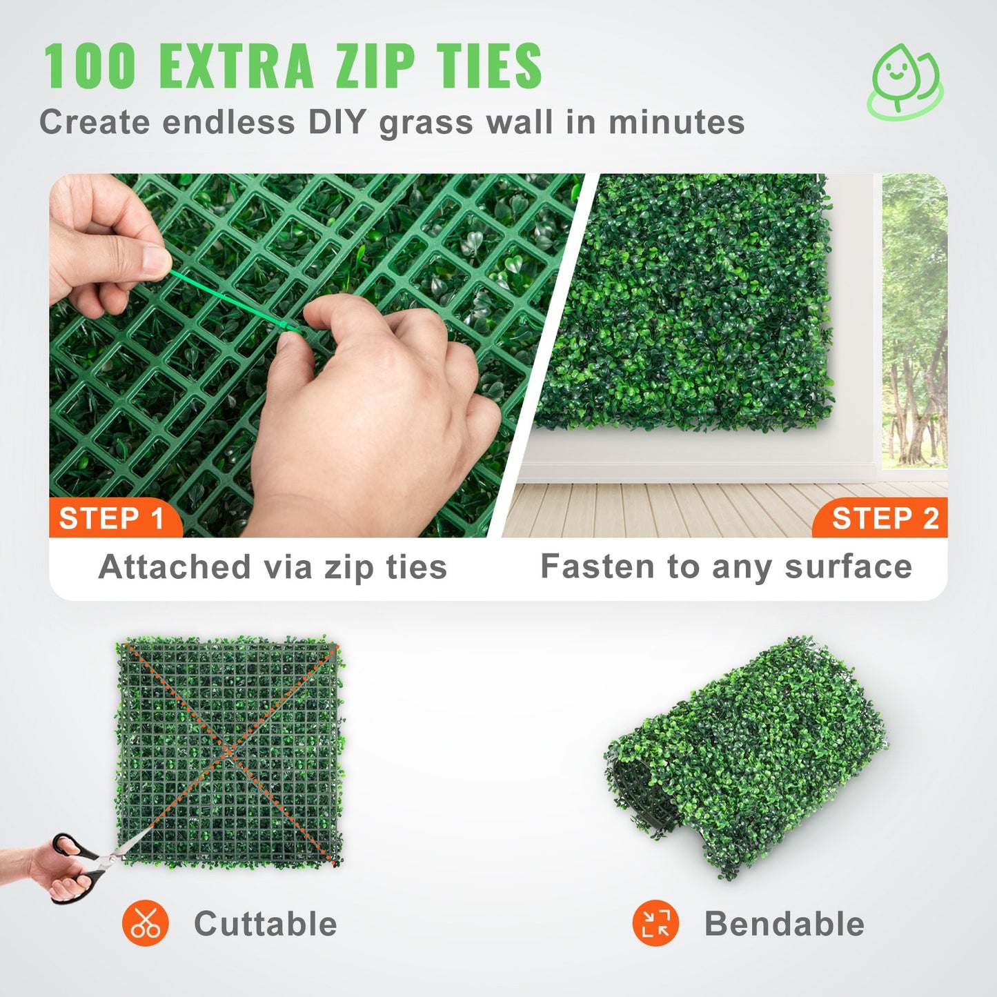 VEVOR Artificial Boxwood Panel UV 12pcs Boxwood Hedge Wall Panels Artificial Grass